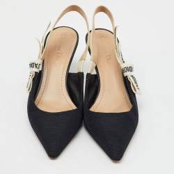 Dior Black Knit Fabric Pointed Toe J'Adior Slingback Pumps Size 38.5