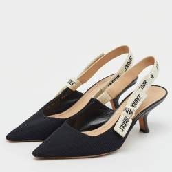 Dior Black Knit Fabric Pointed Toe J'Adior Slingback Pumps Size 38.5