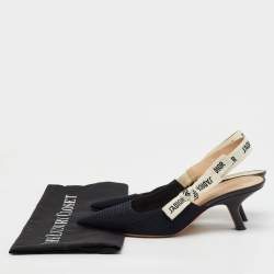 Dior Black Knit Fabric Pointed Toe J'Adior Slingback Pumps Size 38.5