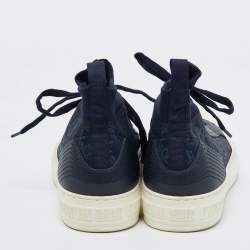 Dior Navy Blue Knit Fabric and Leather Walk'n'Dior Mid Sneakers Size 39