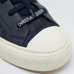 Dior Navy Blue Knit Fabric and Leather Walk'n'Dior Mid Sneakers Size 39