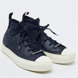 Dior Navy Blue Knit Fabric and Leather Walk'n'Dior Mid Sneakers Size 39