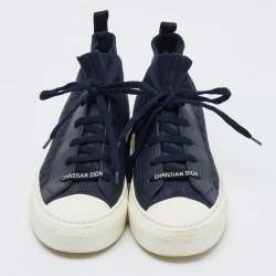 Dior Navy Blue Knit Fabric and Leather Walk'n'Dior Mid Sneakers Size 39
