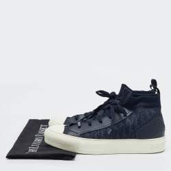 Dior Navy Blue Knit Fabric and Leather Walk'n'Dior Mid Sneakers Size 39