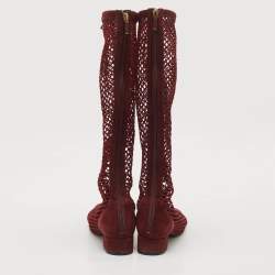 Dior Burgundy Mesh and Suede Naughtily D Knee Length Boots Size 39