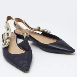 Dior Black Leather J'Adior Slingback Flats Size 37.5