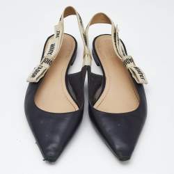 Dior Black Leather J'Adior Slingback Flats Size 37.5