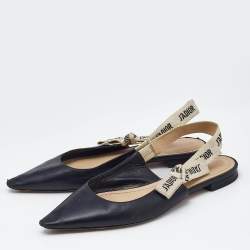 Dior Black Leather J'Adior Slingback Flats Size 37.5