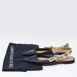 Dior Black Leather J'Adior Slingback Flats Size 37.5