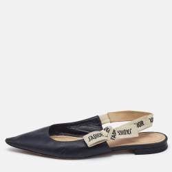 Dior Black Leather J'Adior Slingback Flats Size 37.5