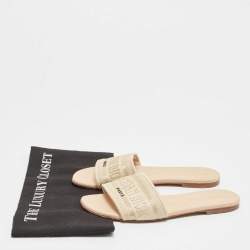 مملوكة مسبقًا Dior Grey/Beige Embroidered Canvas Dway Flat Slides Size 38