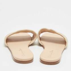مملوكة مسبقًا Dior Grey/Beige Embroidered Canvas Dway Flat Slides Size 38