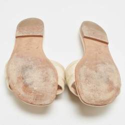 مملوكة مسبقًا Dior Grey/Beige Embroidered Canvas Dway Flat Slides Size 38