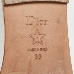 مملوكة مسبقًا Dior Grey/Beige Embroidered Canvas Dway Flat Slides Size 38