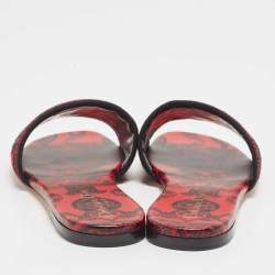 Pre Owned Dior Red/Black Embroidered Canvas Dway Flat Slides Size 37