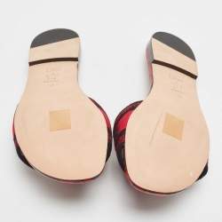 Pre Owned Dior Red/Black Embroidered Canvas Dway Flat Slides Size 37