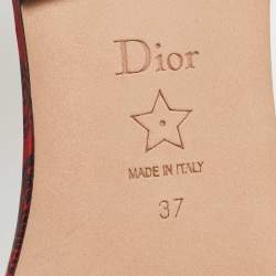Pre Owned Dior Red/Black Embroidered Canvas Dway Flat Slides Size 37