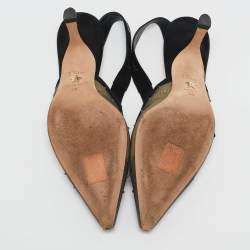 مملوكة مسبقًا Dior Black Mesh and Suede J'Adior Crystals Slingback Pumps Size 40