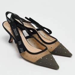 مملوكة مسبقًا Dior Black Mesh and Suede J'Adior Crystals Slingback Pumps Size 40