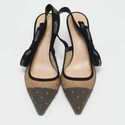 مملوكة مسبقًا Dior Black Mesh and Suede J'Adior Crystals Slingback Pumps Size 40