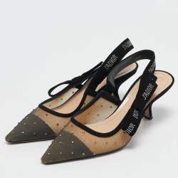 مملوكة مسبقًا Dior Black Mesh and Suede J'Adior Crystals Slingback Pumps Size 40
