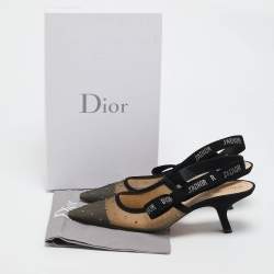 مملوكة مسبقًا Dior Black Mesh and Suede J'Adior Crystals Slingback Pumps Size 40