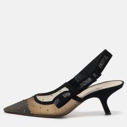 مملوكة مسبقًا Dior Black Mesh and Suede J'Adior Crystals Slingback Pumps Size 40