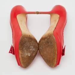 Dior Red Leather Cannage Bow Peep Toe Platform Pumps Size 39