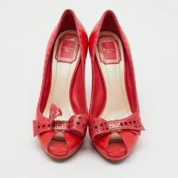 Dior Red Leather Cannage Bow Peep Toe Platform Pumps Size 39
