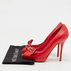 Dior Red Leather Cannage Bow Peep Toe Platform Pumps Size 39