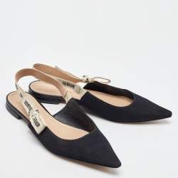 Dior Black Technical Fabric J'Adior Pointed Toe Flat Slingback Sandals Size 40