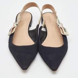 Dior Black Technical Fabric J'Adior Pointed Toe Flat Slingback Sandals Size 40