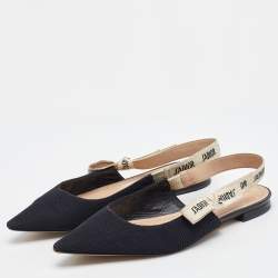 Dior Black Technical Fabric J'Adior Pointed Toe Flat Slingback Sandals Size 40