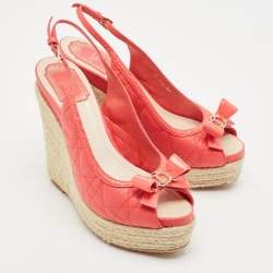 Dior Pink Leather and Patent Leather Wedge Sandals Size 38