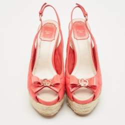 Dior Pink Leather and Patent Leather Wedge Sandals Size 38