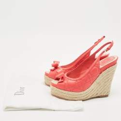 Dior Pink Leather and Patent Leather Wedge Sandals Size 38
