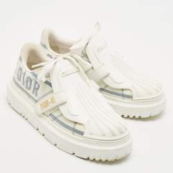 Dior White/Blue Nylon and Rubber Dior ID Sneakers Size 38.5