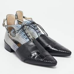 Dior Black Croc and Lizard Embossed Leather Nomade Pointy Ankle Length Boots Size 41