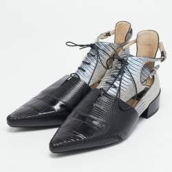 Dior Black Croc and Lizard Embossed Leather Nomade Pointy Ankle Length Boots Size 41