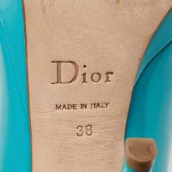 Dior Blue Patent Leather Miss Dior Platform Peep Toe Pumps Size 38