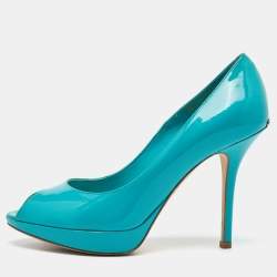Dior Blue Patent Leather Miss Dior Platform Peep Toe Pumps Size 38