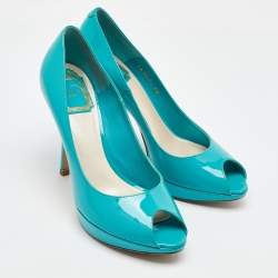 Dior Blue Patent Leather Miss Dior Platform Peep Toe Pumps Size 38