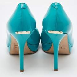 Dior Blue Patent Leather Miss Dior Platform Peep Toe Pumps Size 38