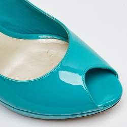 Dior Blue Patent Leather Miss Dior Platform Peep Toe Pumps Size 38
