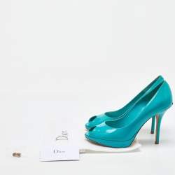 Dior Blue Patent Leather Miss Dior Platform Peep Toe Pumps Size 38