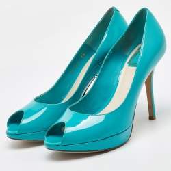Dior Blue Patent Leather Miss Dior Platform Peep Toe Pumps Size 38