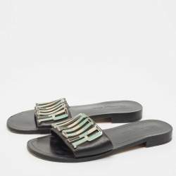 Dior Black Leather Diorevolution Flat Slides Size 38.5