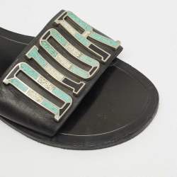 Dior Black Leather Diorevolution Flat Slides Size 38.5