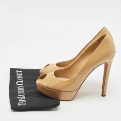 Dior Beige Patent Leather Miss Dior Peep Toe Platform Pumps Size 40