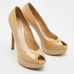 Dior Beige Patent Leather Miss Dior Peep Toe Platform Pumps Size 40